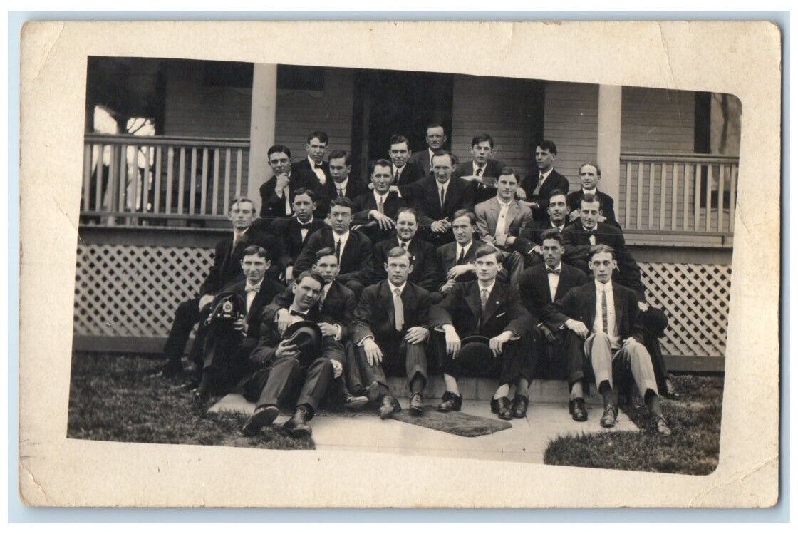 c1920's High School Students Camera Boys Garfield Kansas KS RPPC Photo Postcard