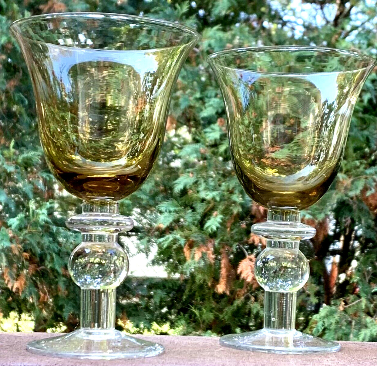 Crystal Goblets Wine Glass Stem Amber Vintage Elegant Crystal Water Wine Class