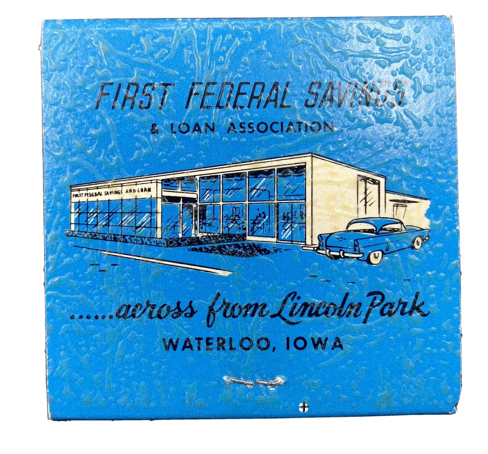 First Federal Bank 50\'s Car Waterloo Iowa Full  Vintage Matchbook Advertising A