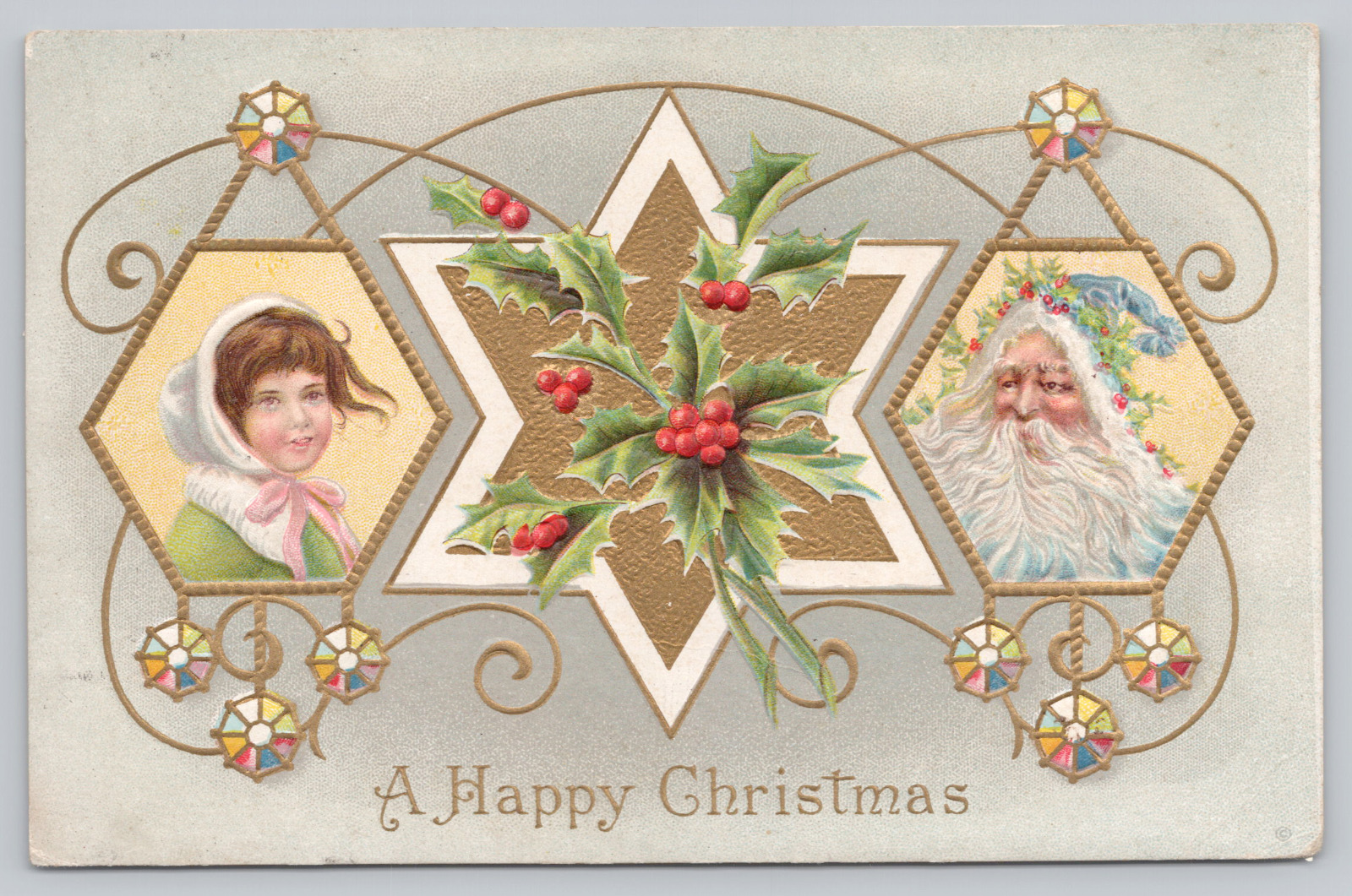 Postcard A Happy Christmas Blue Robed Santa 1900\'s