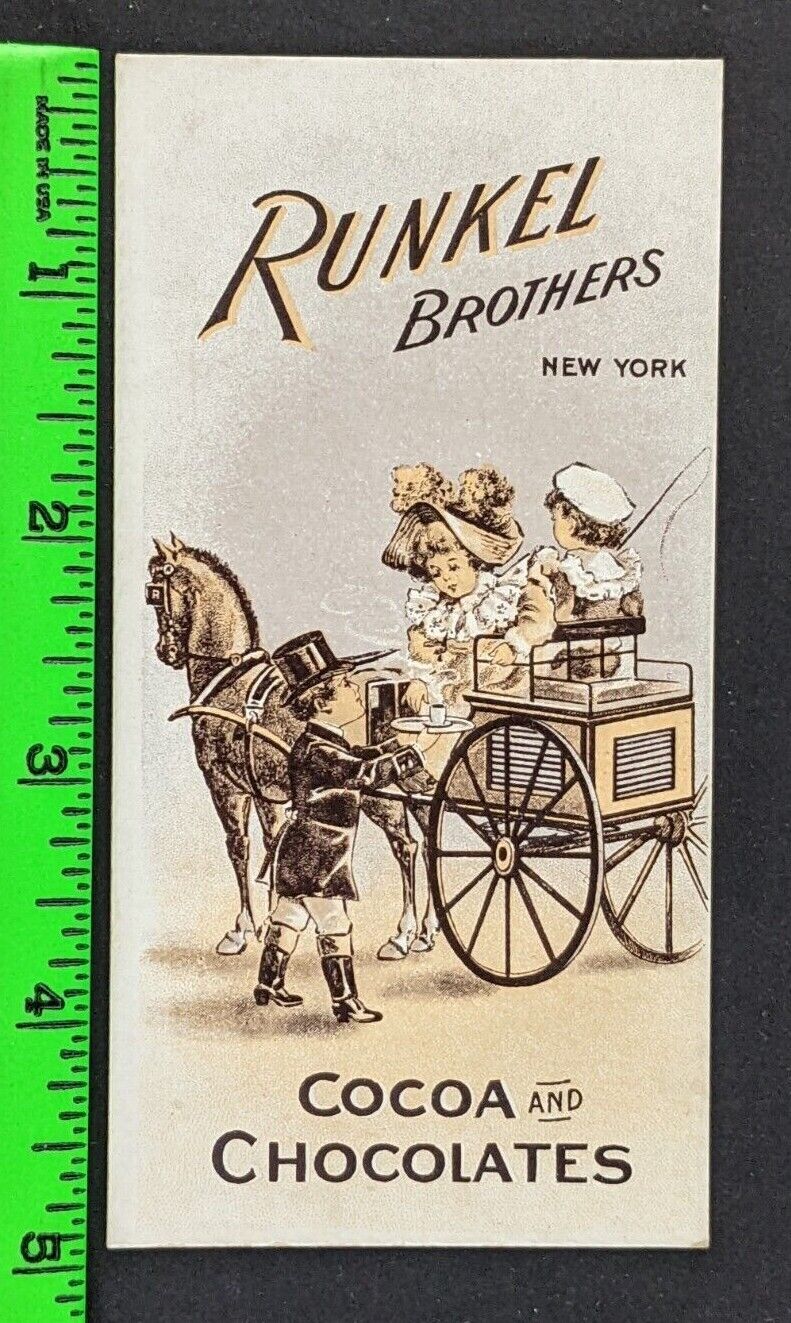Vintage 1890 Horse Carriage Runkel Brothers Chocolate Cocoa E-UNC Candy Card