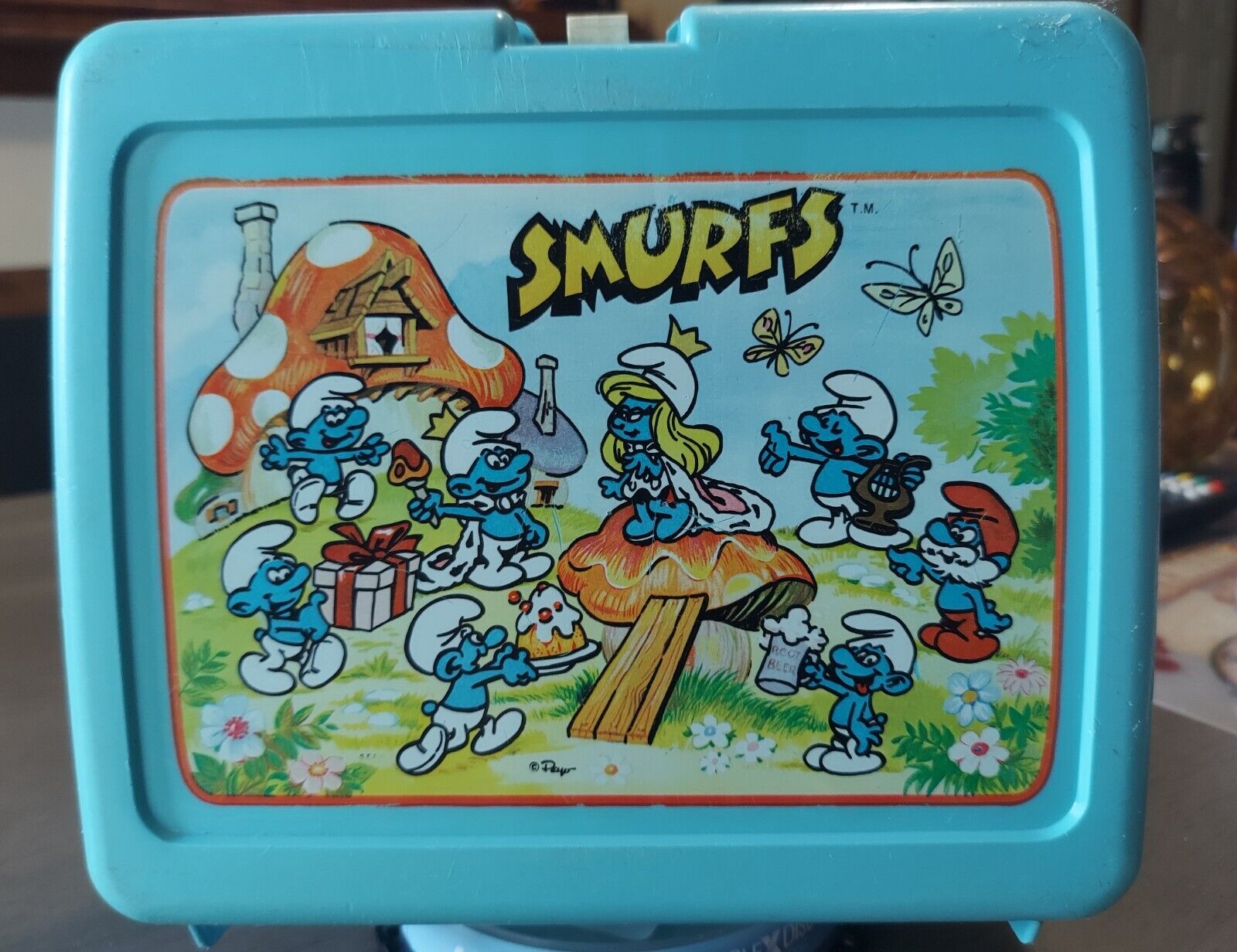 SMURFS Vintage Retro 1980s Blue plastic lunchbox No Thermos Novelty Decor