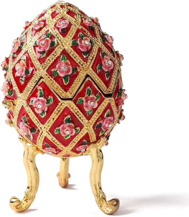 Faberge Egg Antique Red Trinket Box Classic Hand-Painted Ornaments Jewelry Box