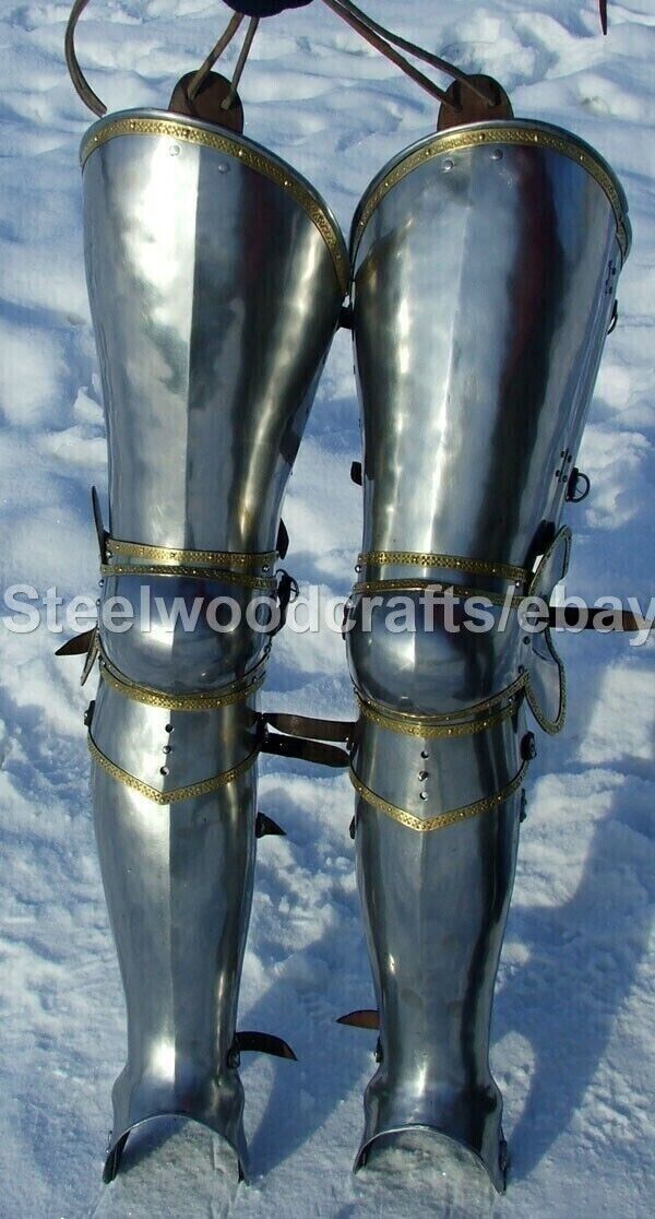 16GA Steel SCA LARP Medieval Leg Armor With Greaves & Knee Cuisse