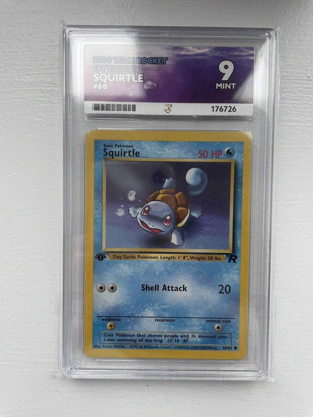 Squirtle First Edition Team Rocket 68/82 Ace Grading 9 Not PSA