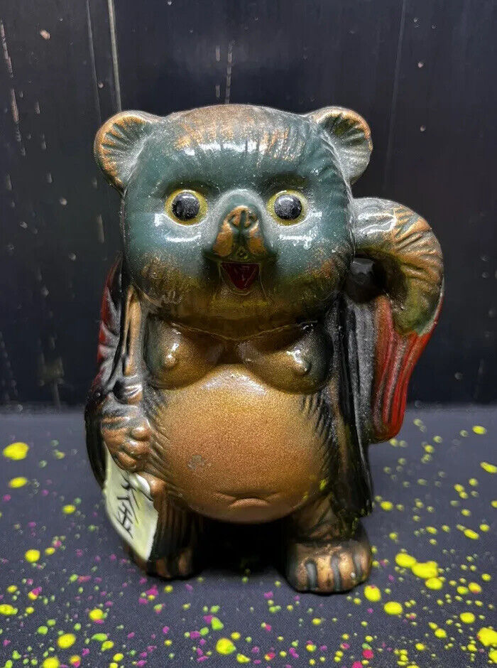 Unique Japanese Shigaraki Tanuki Ceramic Raccoon Statue 