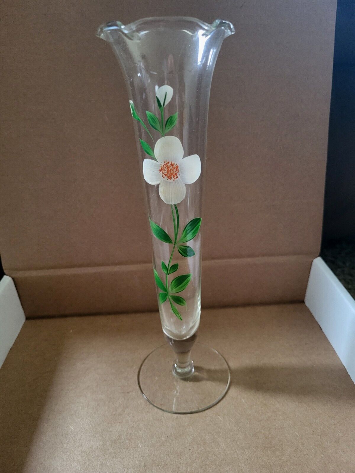Antique Glass Vase With Hand Painted Flower