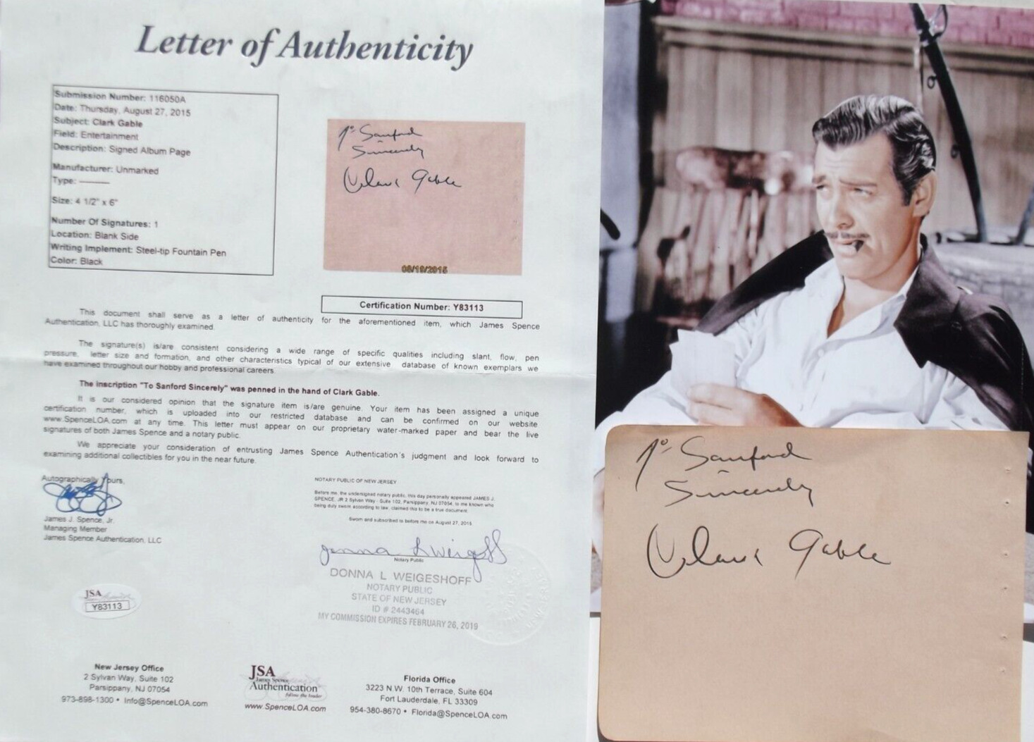 Clark Gable Gone with the Wind Rhett Butler Autograph JSA Authenticated
