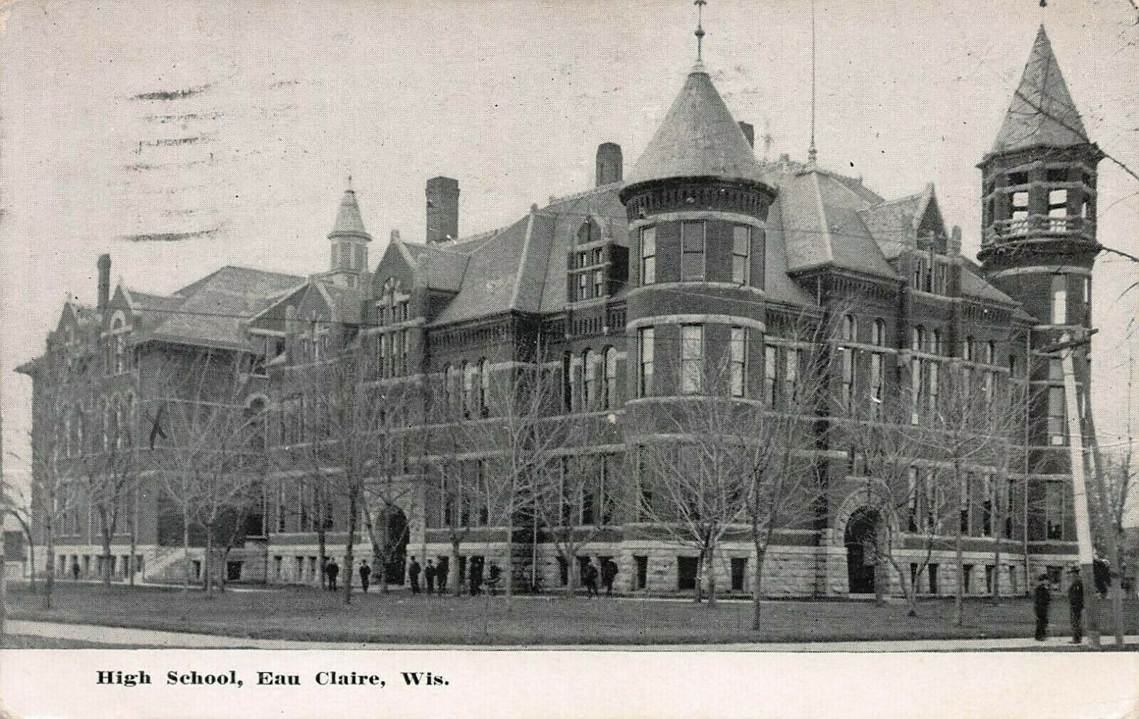 High School, Eau Claire, Wisconsin, Early Postcard, Used in 1910