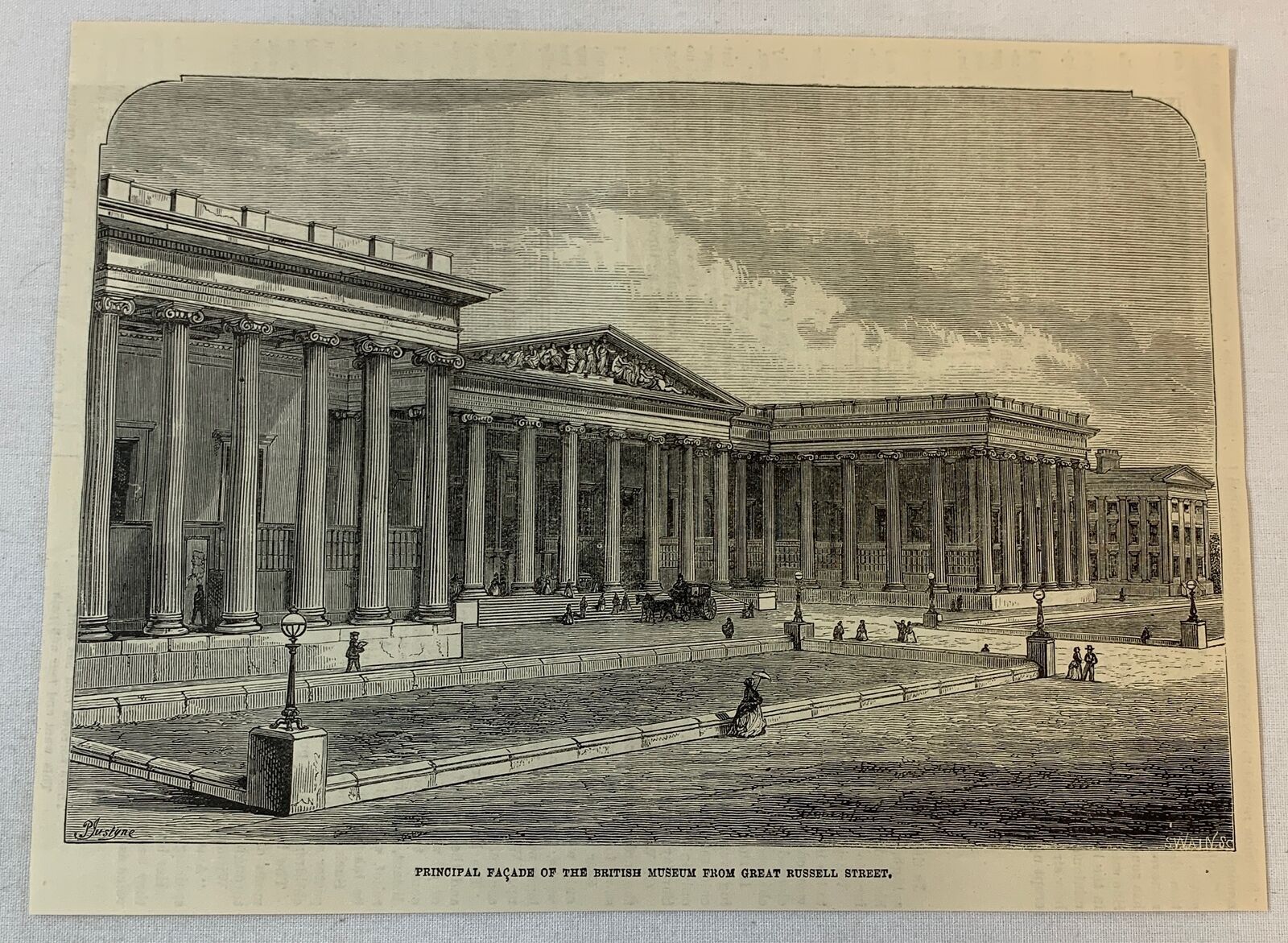 1886 magazine engraving~ THE BRITISH MUSEUM FROM GREAT RUSSELL STREET