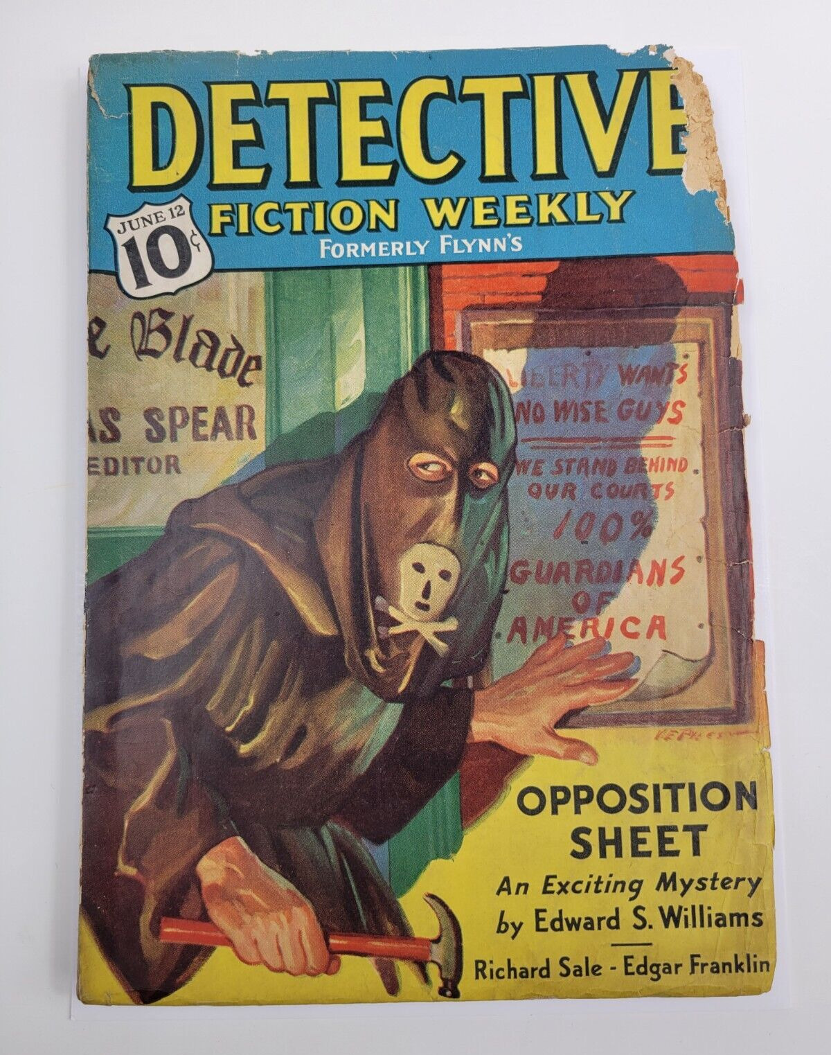 Detective Fiction Weekly Pulp Magazine June 1937 Hooded Menace Cover