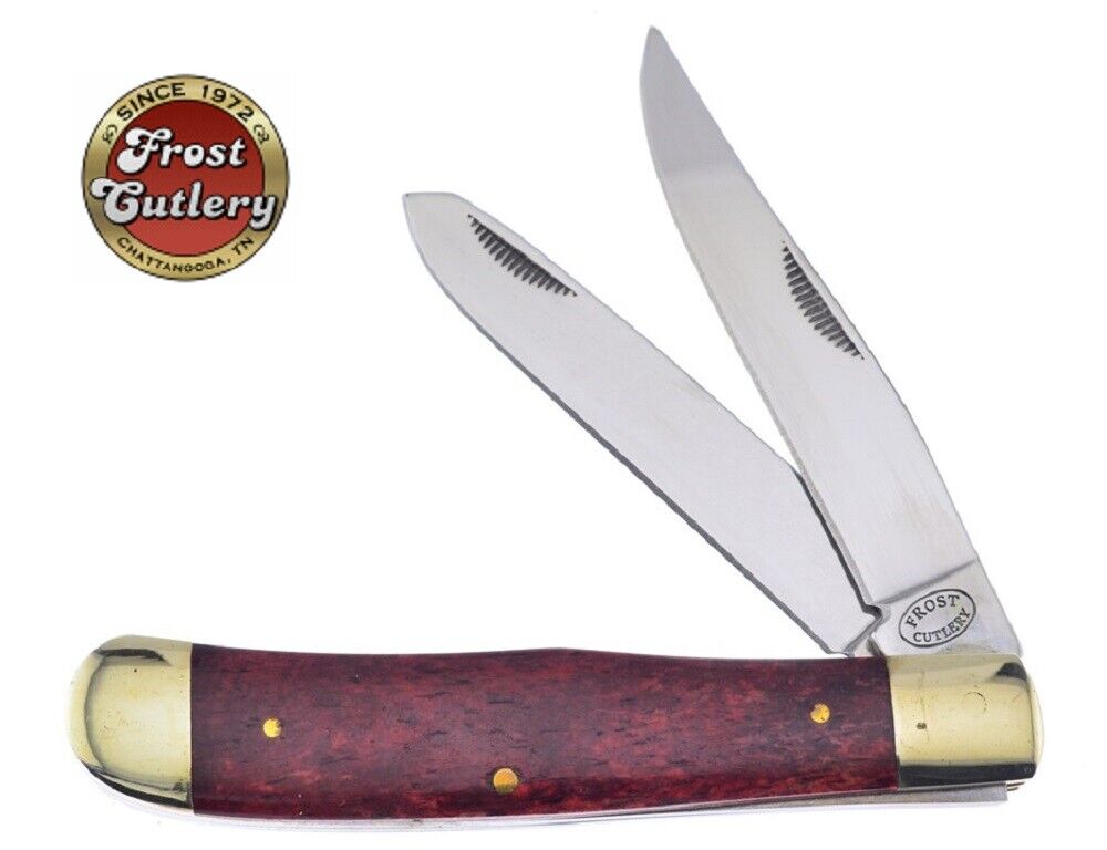  Frost Cutlery Large Chestnut Smooth Bone Handle Trapper Pocket Knife - NEW