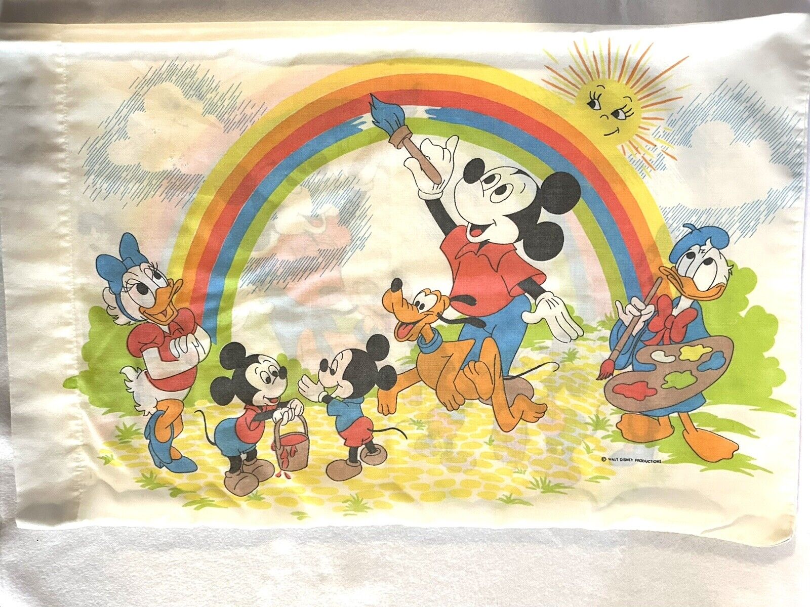 Vintage 70’s Disney Mickey Mouse & Friends Painting Rainbow Standard Pillowcase