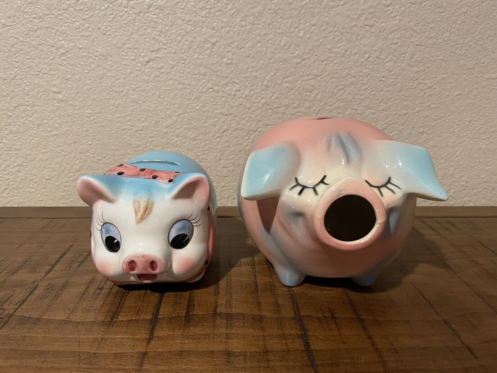 2 Vintage Ceramic Anthropomorphic Piggy Banks Hobbyist
