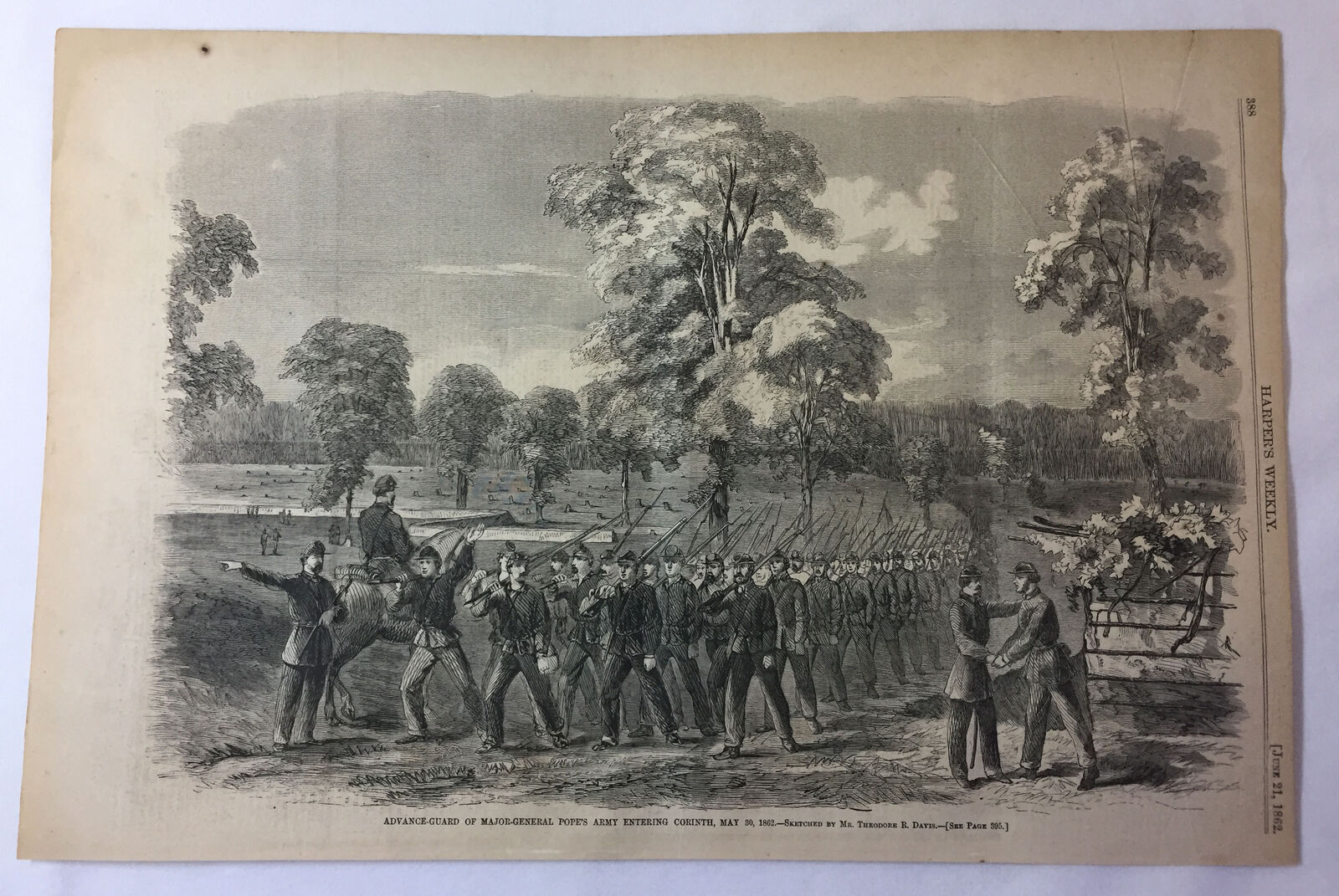 1862 magazine engraving~11x16~ADVANCE GUARD MAJOR GENERAL POPE'S ARMY Corinth