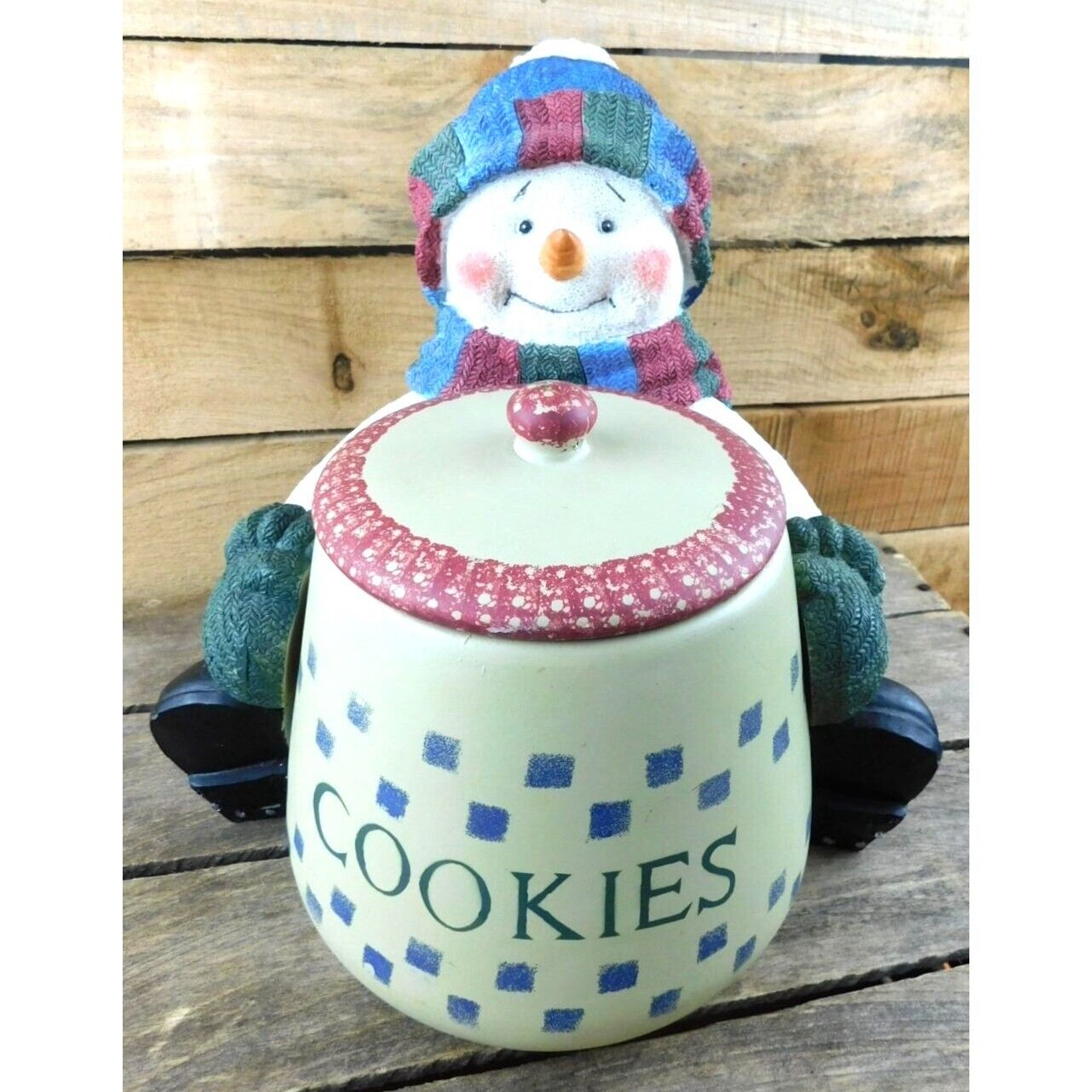 Happy Snowman Detachable Cookie Jar Decoration Winter Hat and Scarf