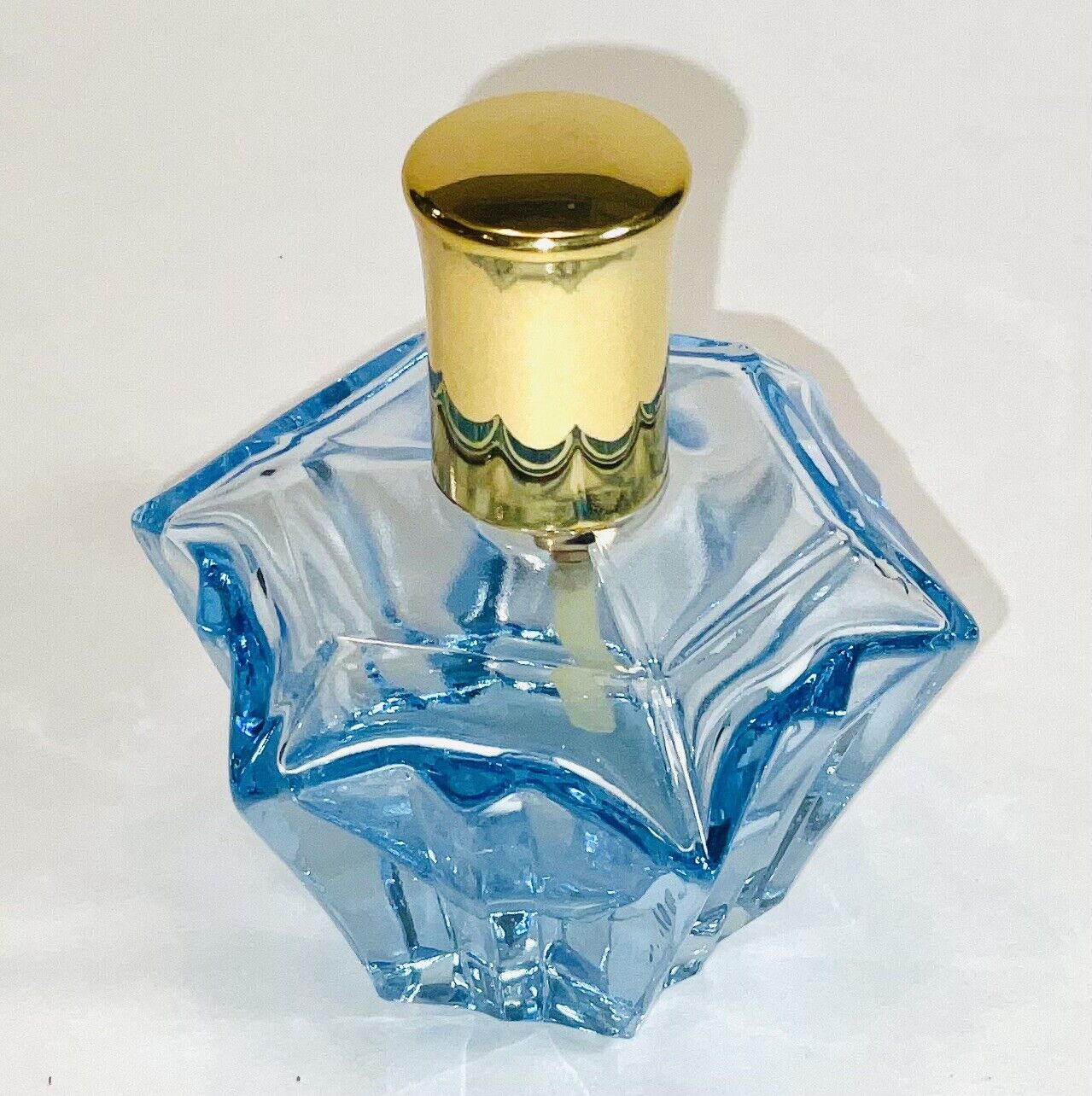 Vintage 1970s Light Blue Glass Perfume Bottle with Atomizer