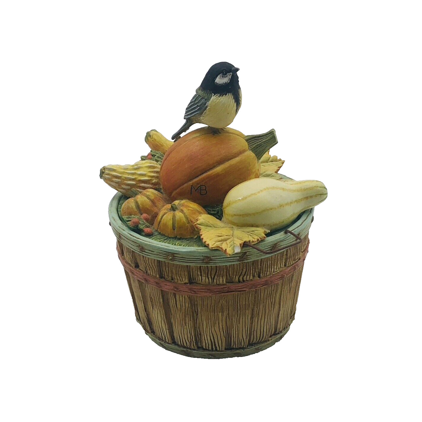 Rare Vintage Hallmark Marjalein  Bast Fall Gourd & Bird Trinket Box