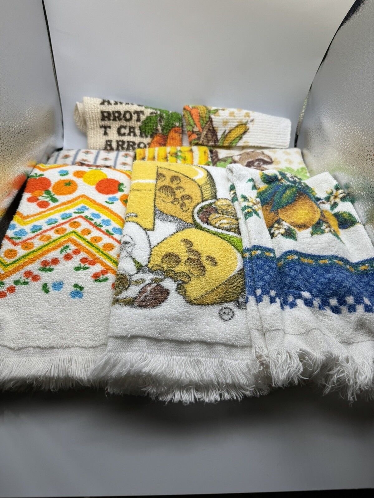 Vintage MCM Mid Century  Cannon-All Cotton Etc. Hand Towels Fruits Corn Cats Lot