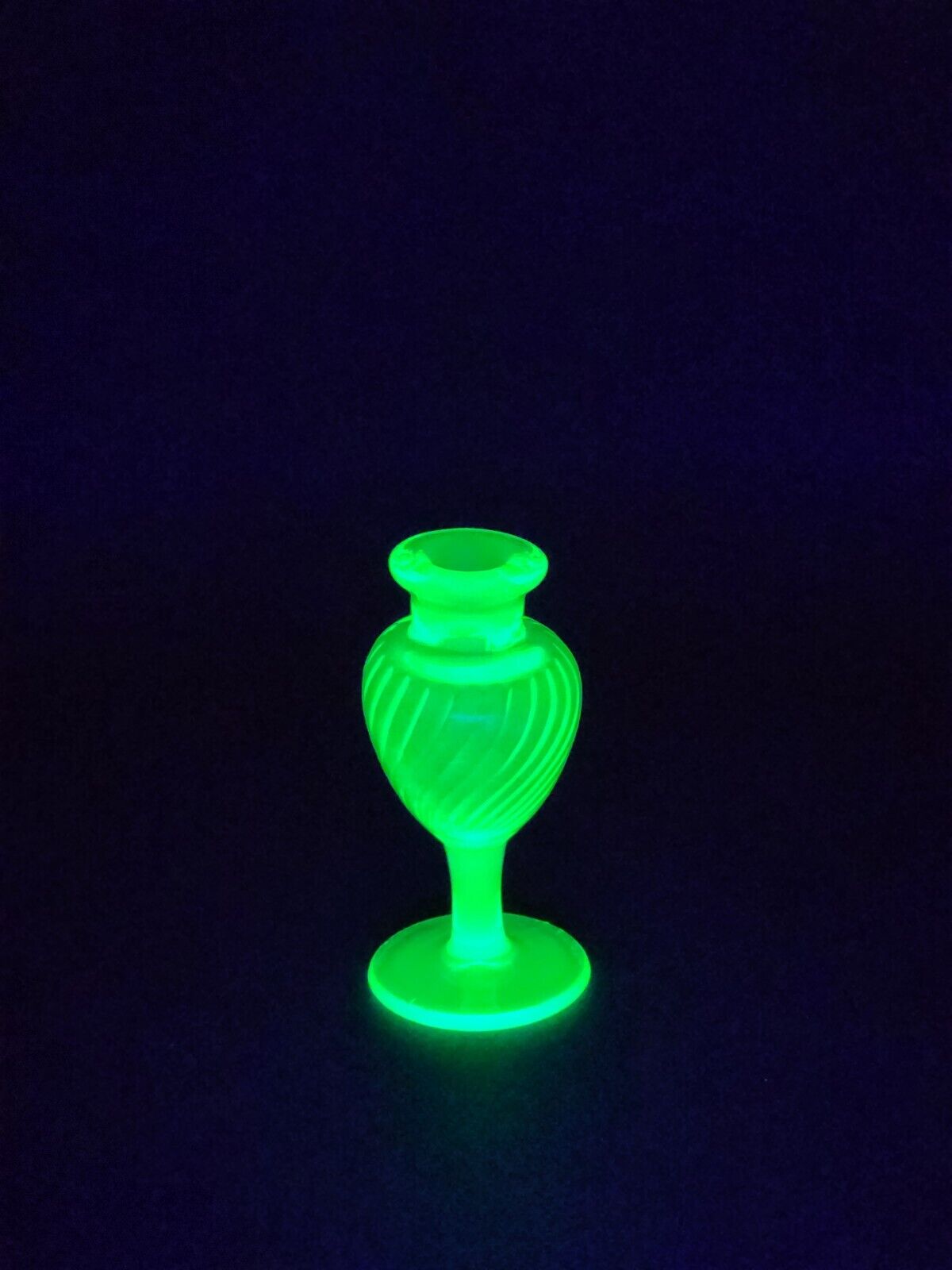 Antique Uranium Glass Perfume Bottle Glows Green Swirls NO Stopper 4.5\
