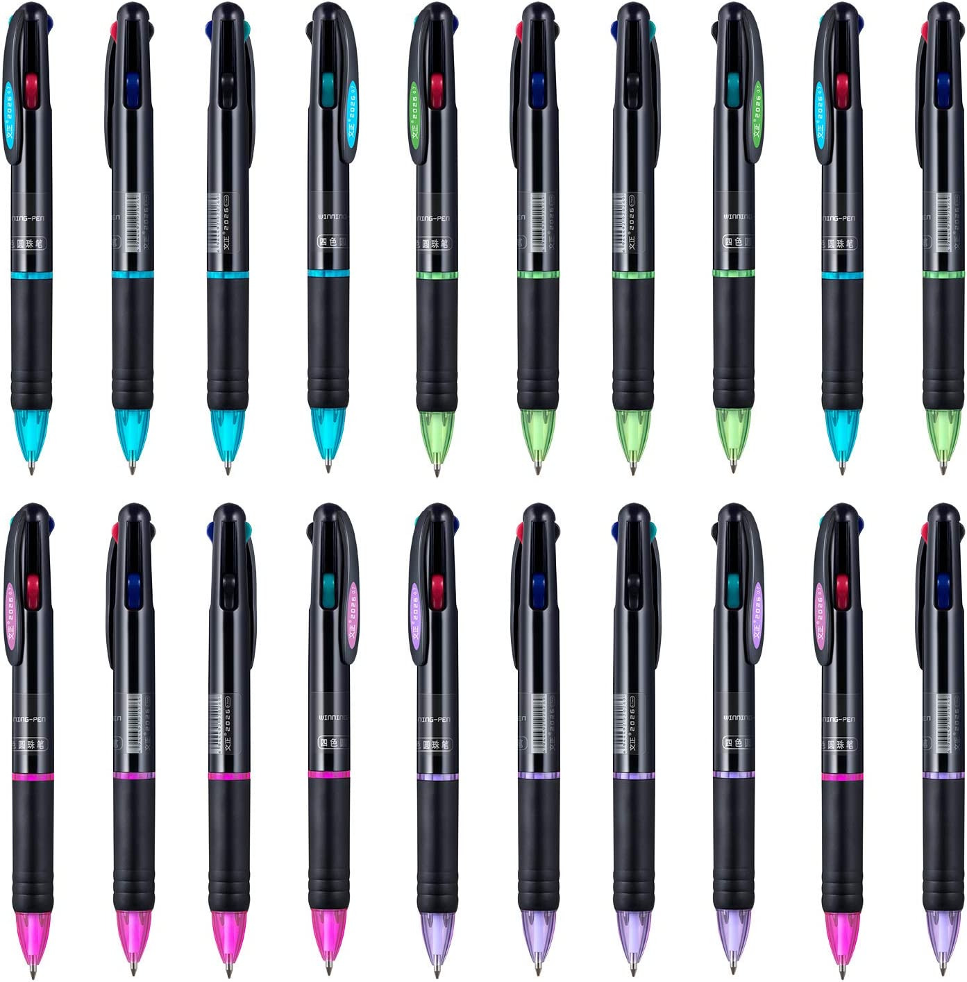 20 Pack 0.7Mm 4-In-1 Multicolor Ballpoint Pen，4-Color Retractable Ballpoint 