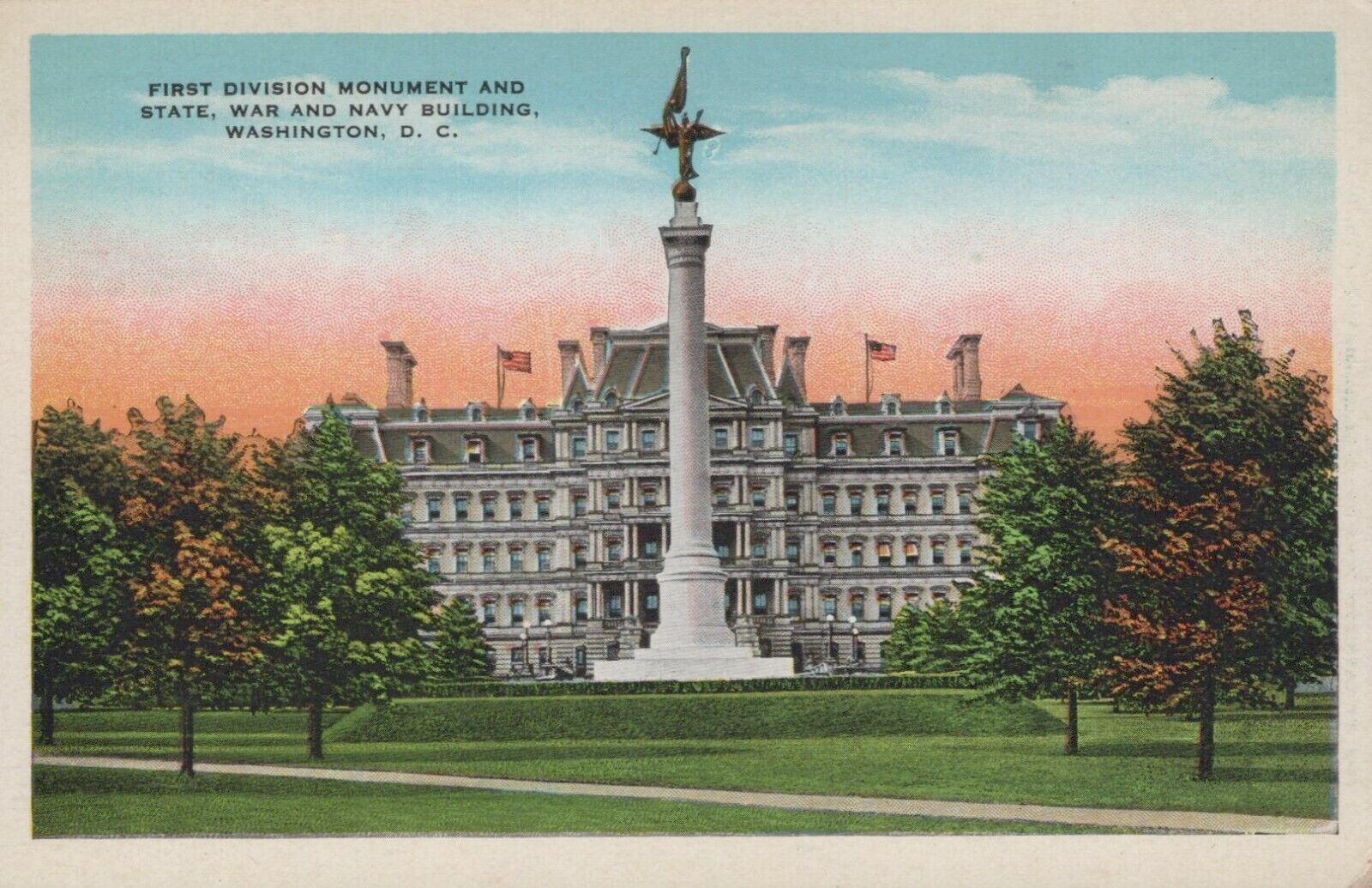 Washington DC First Division Monument State War Navy Building Vintage Postcard