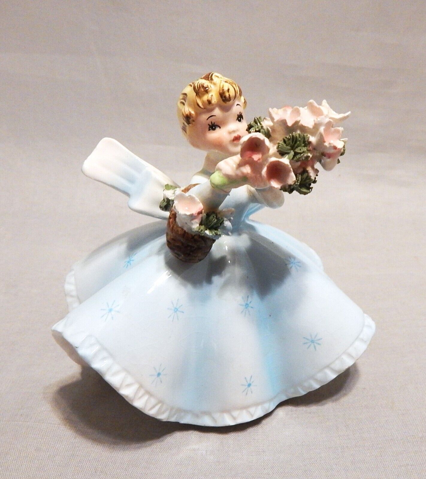 Vintage Lefton Girl of the Month Series Figurine Holding Bouquet