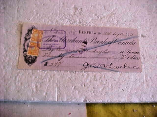 LARGE 1915 THE  MARITIME BANK OF CANADA  CHEQUE FROM RENFREW  ONTARIO