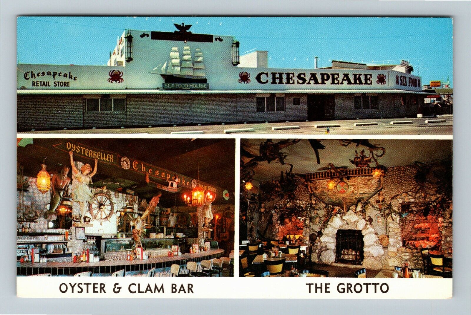 Miami Beach FL-Florida, Chesapeake Sea Food House, Antique Vintage Postcard