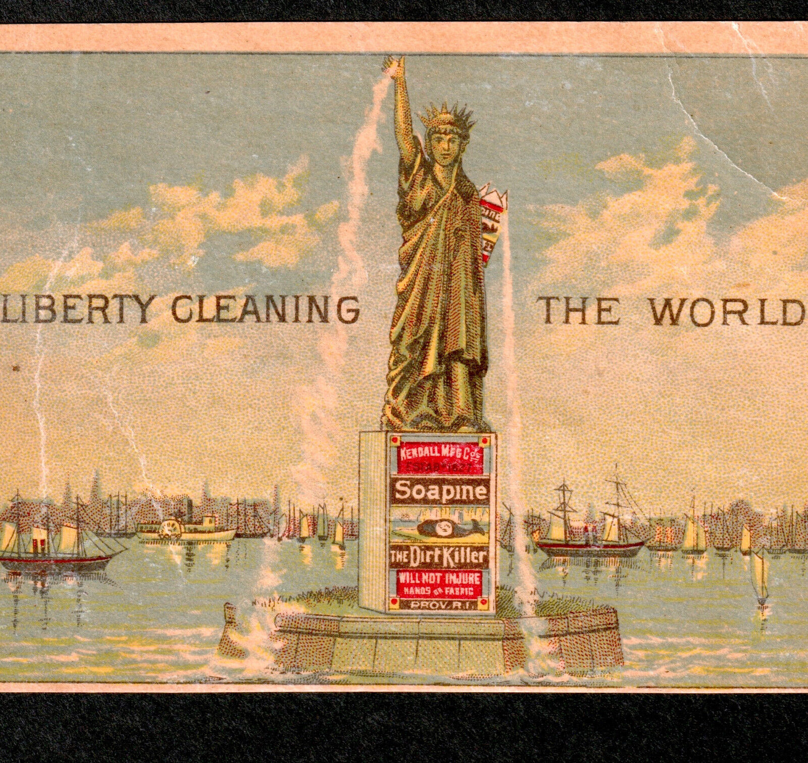 1800s Statue of Liberty Cleaning World Soapine Soap Fantasy Victorian Trade Card