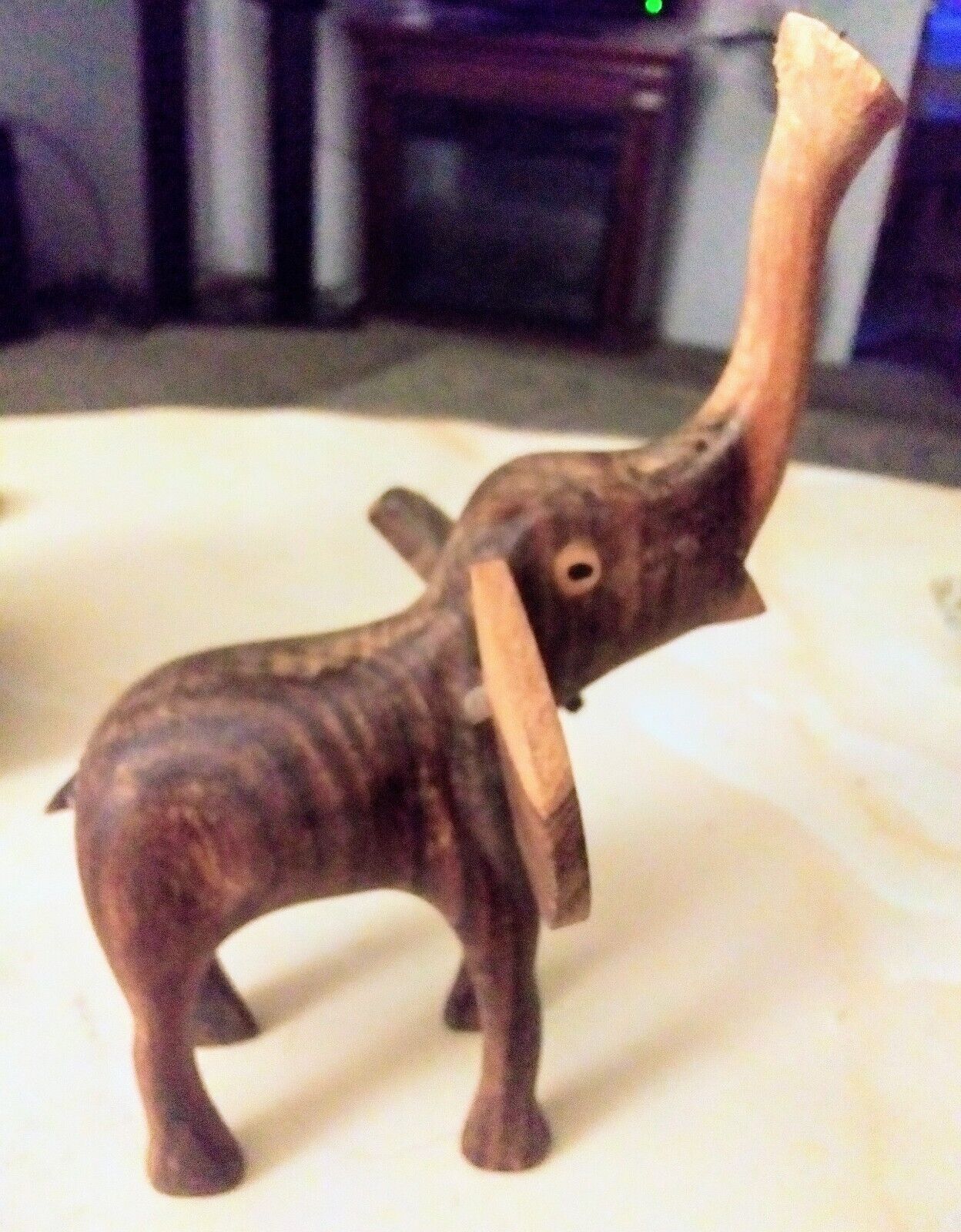 Vintage Hand Carved Wooden Folk Art Elephant  1970's 