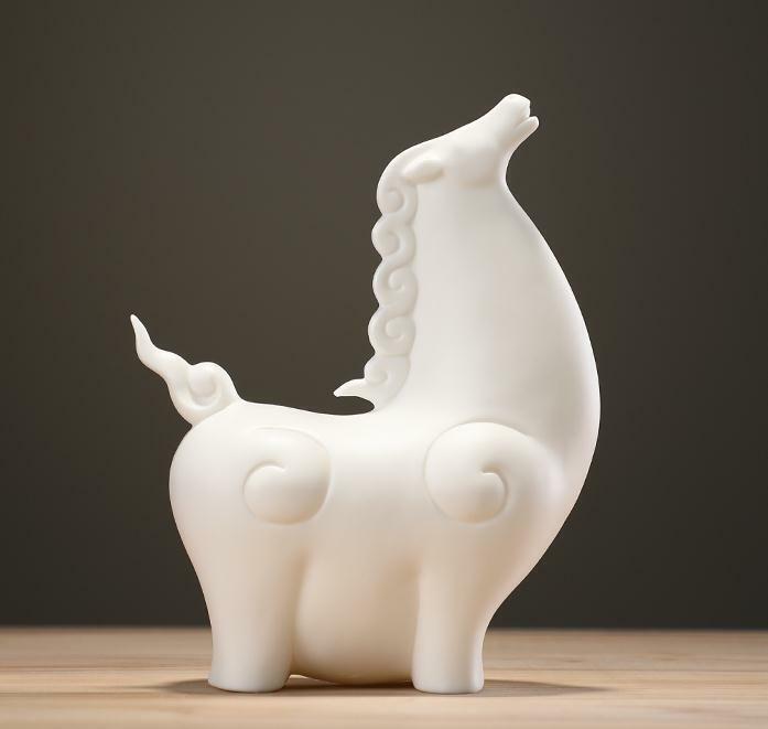 6.6 Inch Chinese White Ceramic Cute Chubby Horse Statue