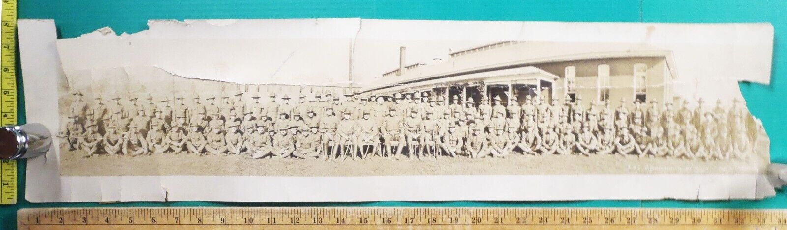 1918 WWI Jefferson Barracks MO Yard Long Photo Infantry Soldiers Officers Swords