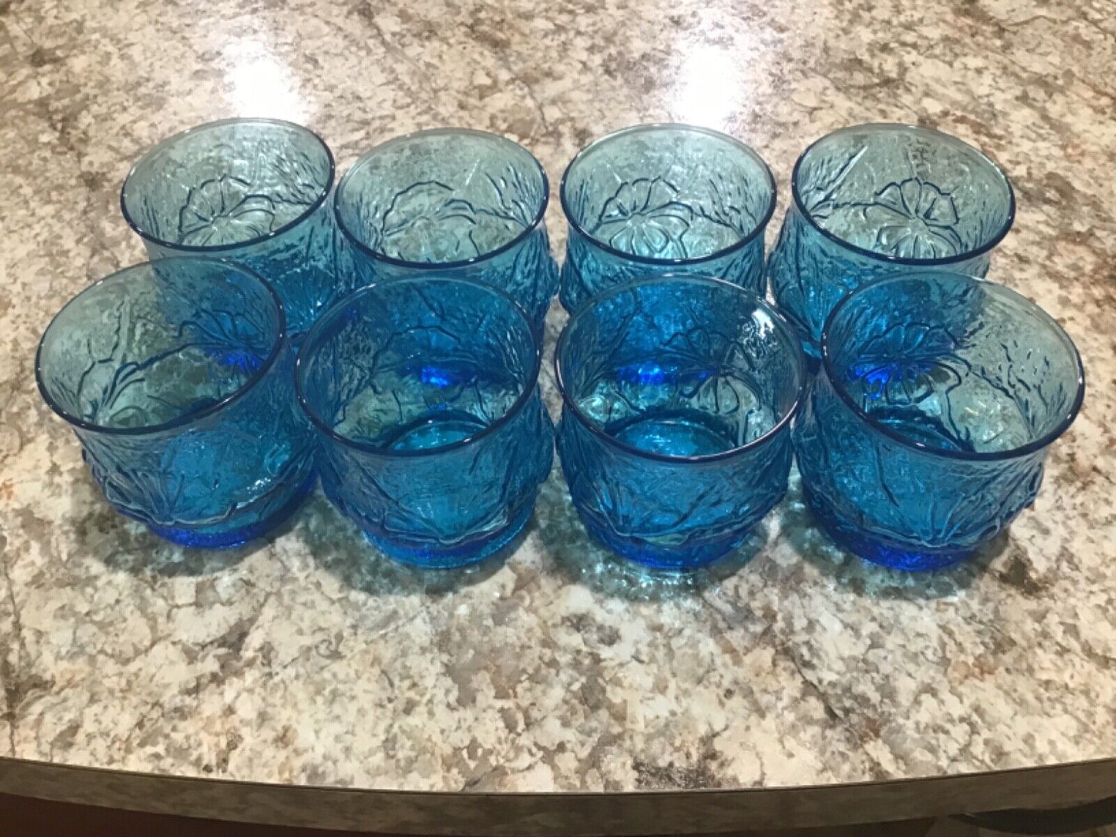 set of 8 vintage blue whiskey glasses