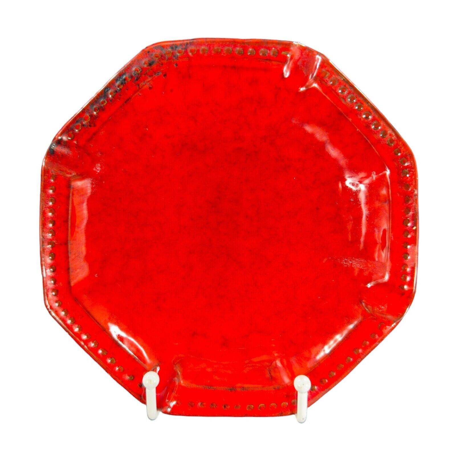 Mid Century Italian Art Pottery Tray Dish Bright Red Glaze Marked Italy Vintage