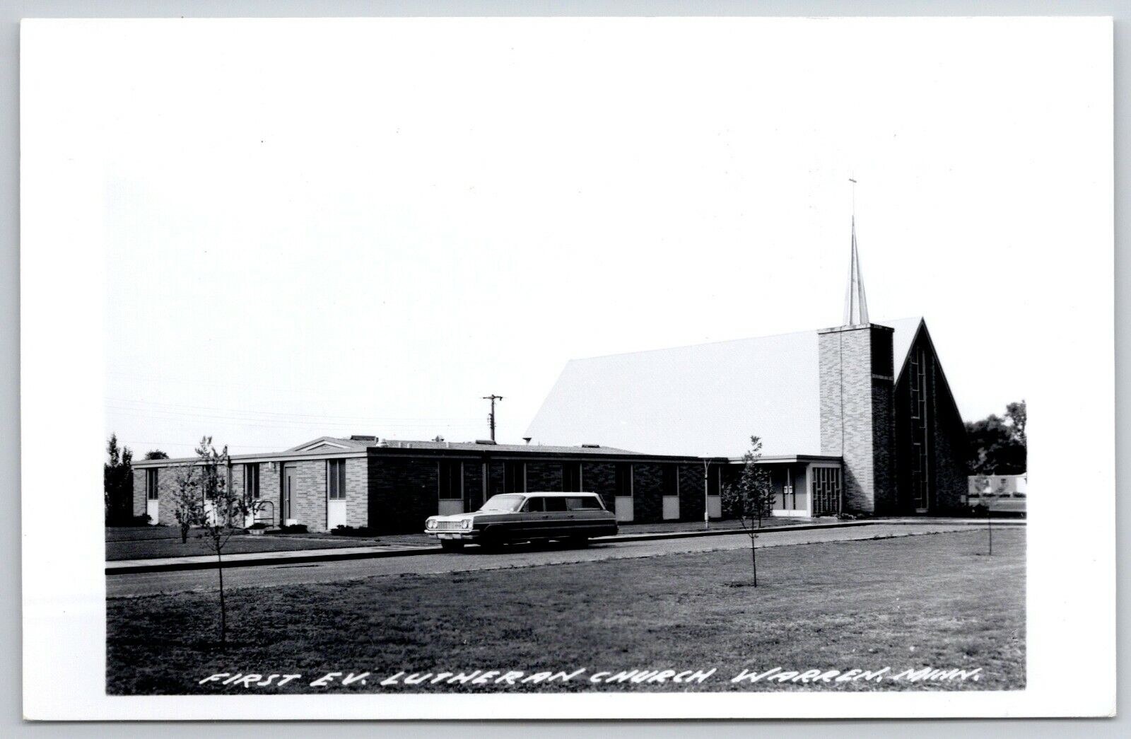 Warren MN~1960s Station Wagon @ 1st Evangelical Lutheran Church RPPC 1940s PC