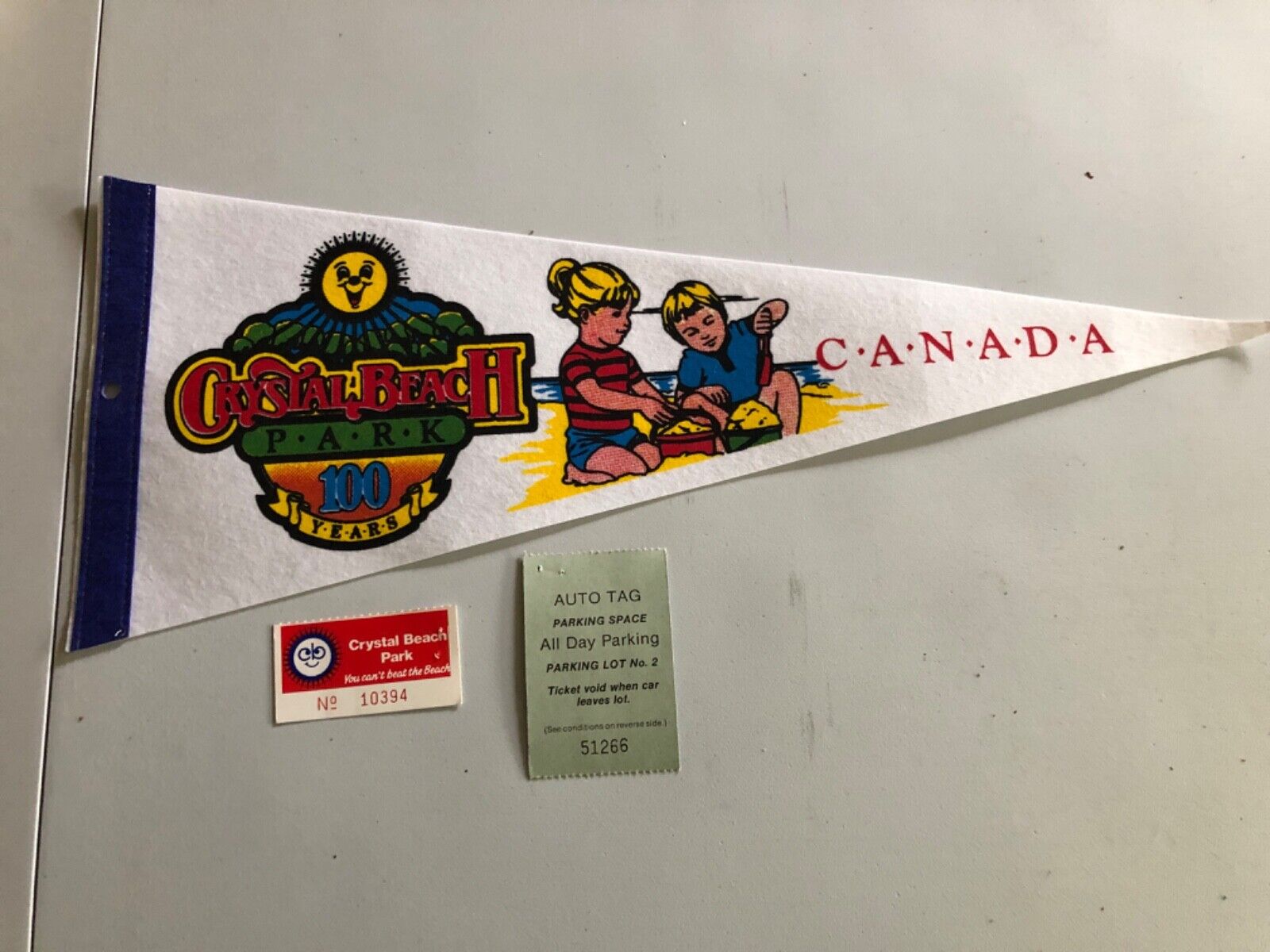 Vintage Canadian Amusement Park Crystal Beach, Ontario pennant,tickets
