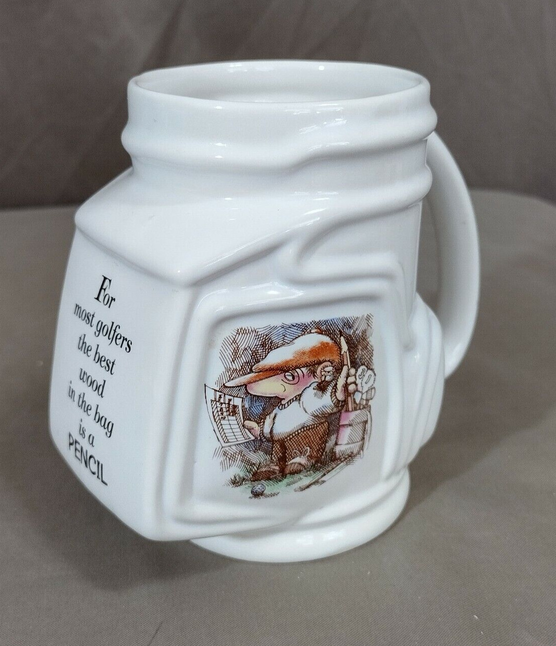 Vintage 1991 Golf Bag Shaped Mug Humorous Fun Gift Novelty Coffee Handled Mug