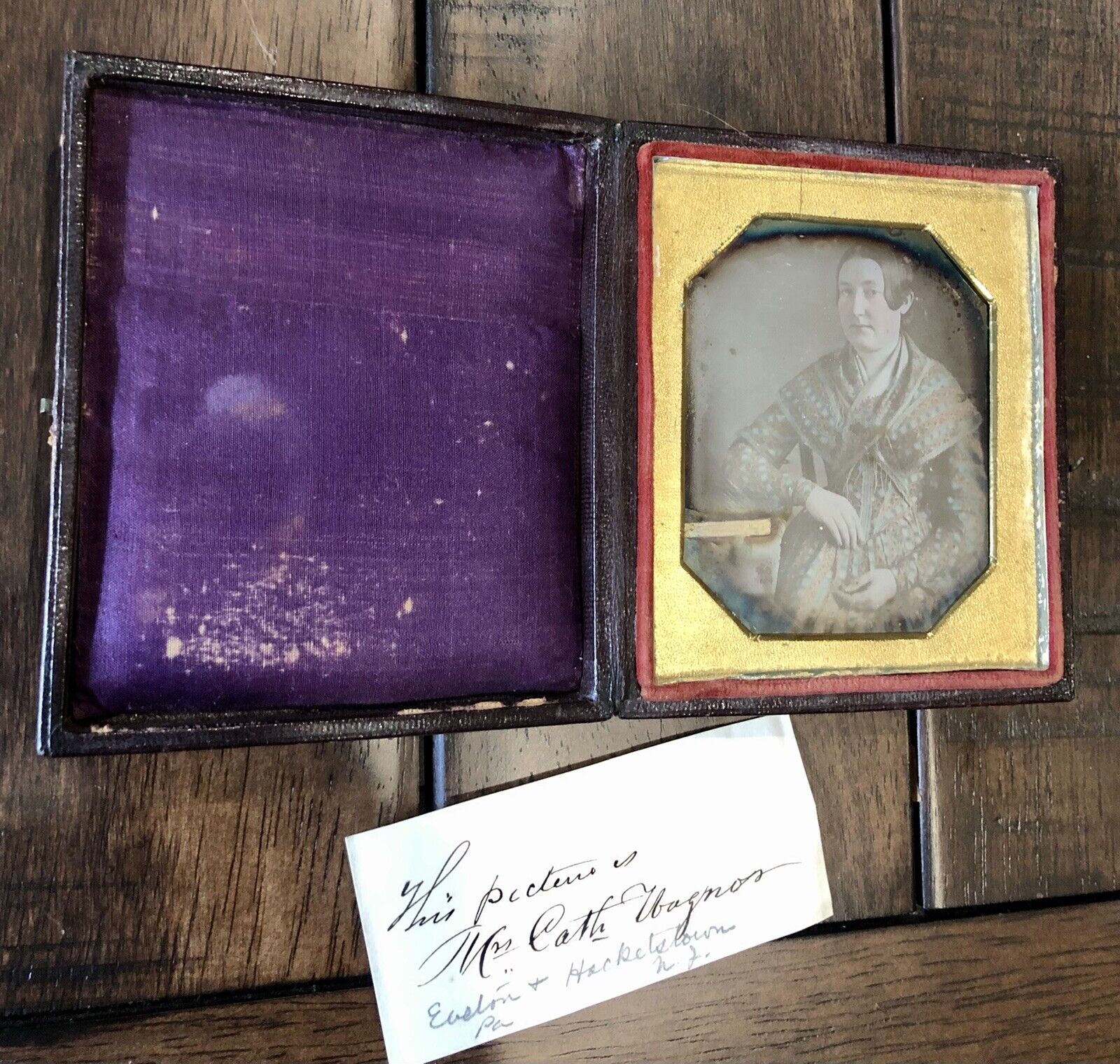 1840s Mathew Brady daguerreotype ID’d woman wearing tinted dress Color Rare