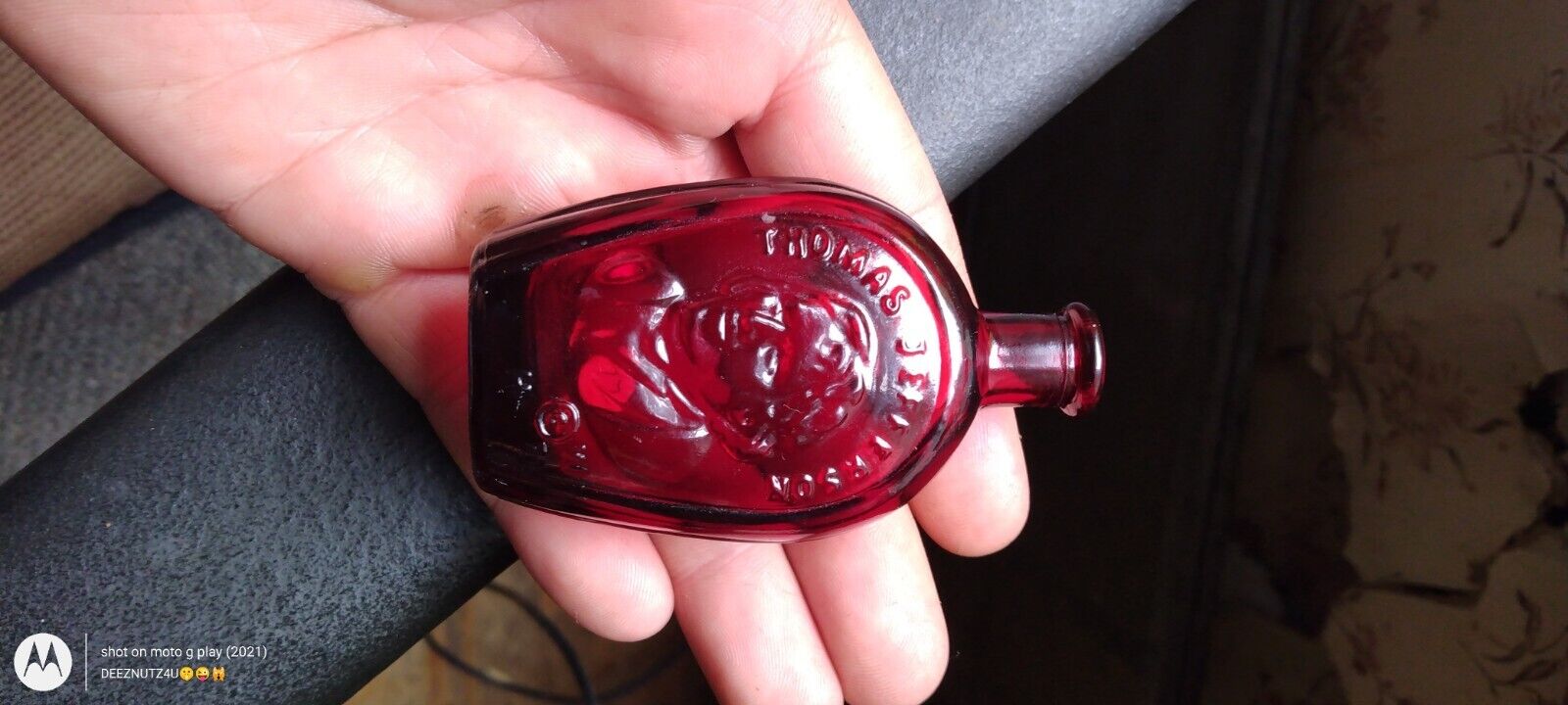 Vintage Wheaton Ruby Red Glass Thomas Jefferson Bottle 3\
