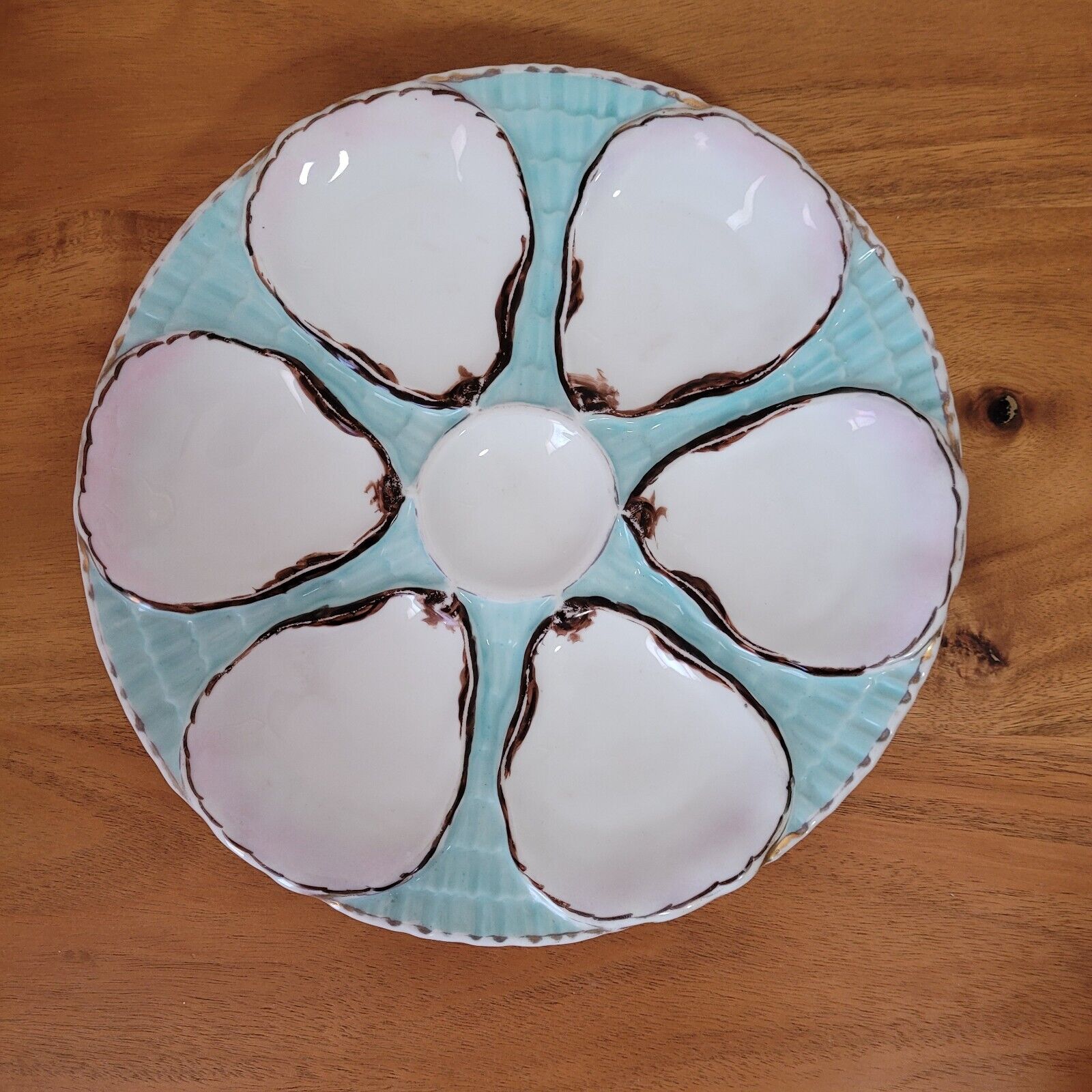 Antique Carl Tielsch German Porcelain Light Blue Oyster Plate