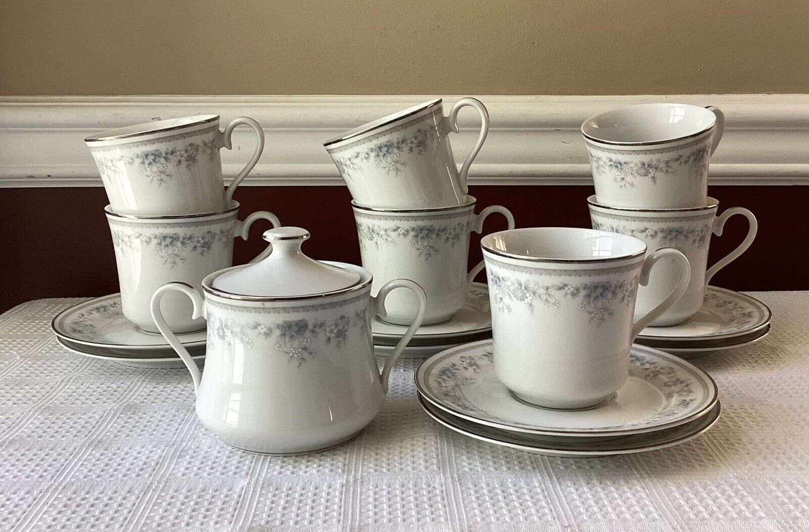 VTG 17-piece Lenox Bouquet Collection Porcelain Tea Cups, Saucers & Sugar Bowl