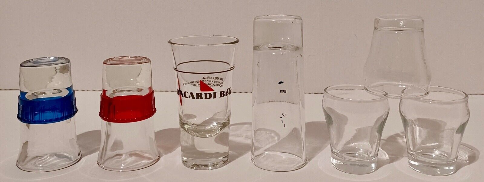 Lot 7x Vintage Mini Shot Glasses Misc Styles - Incl 1x Promo Bacardi Black (NM+)