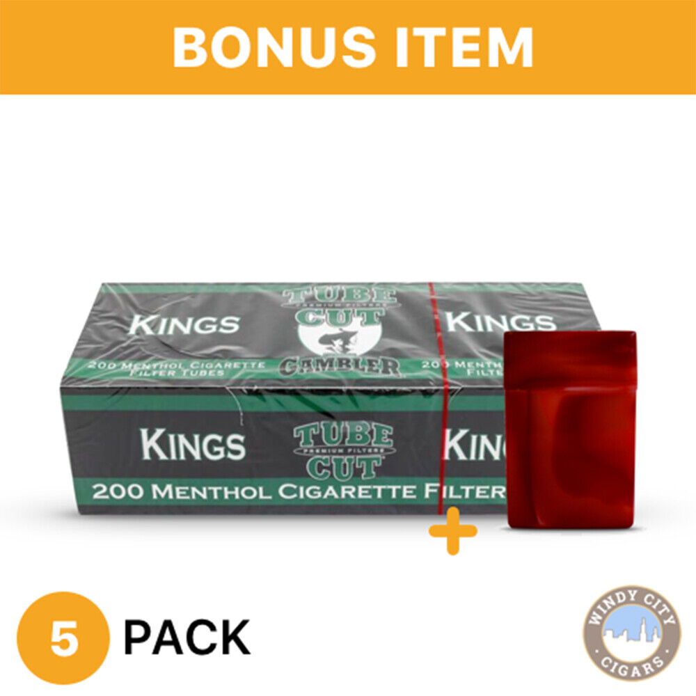 Gambler Tube Cut Cigarette Filter Tobacco King Size Menthol 5 Boxes & Bonus Case