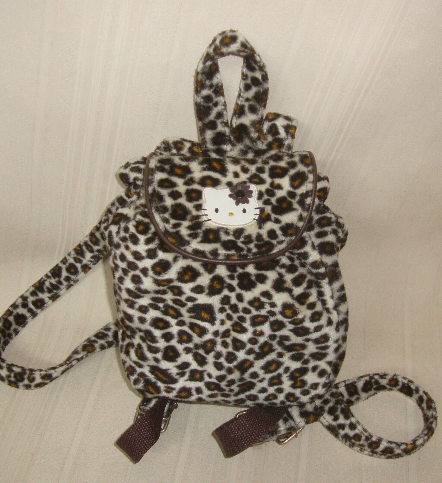 Hello Kitty Sanrio Leopard Print Draw String Mini Backpack  Vintage  2000
