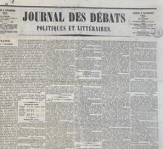 Journal Des Debats Newsboy Collection from The 16 June 31 December 1861 IN Book)