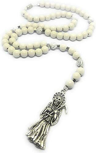 Acrylic Holy Death's Necklace Rosary Style. Collar De La Santa Muerte Acrilico E