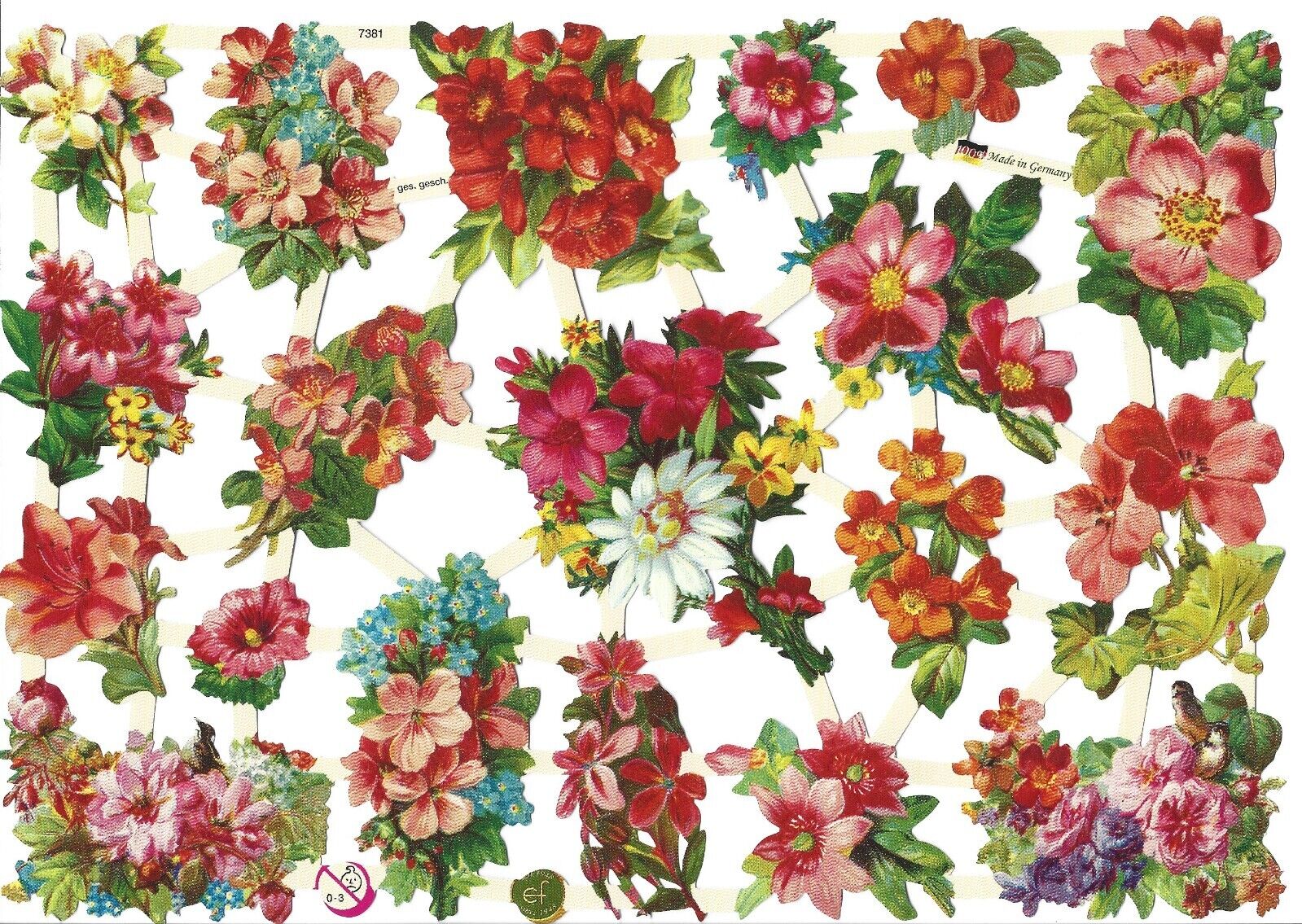 German Embossed Victorian Style Scrap Die Cut -Colorful Spring Flowers EF7381