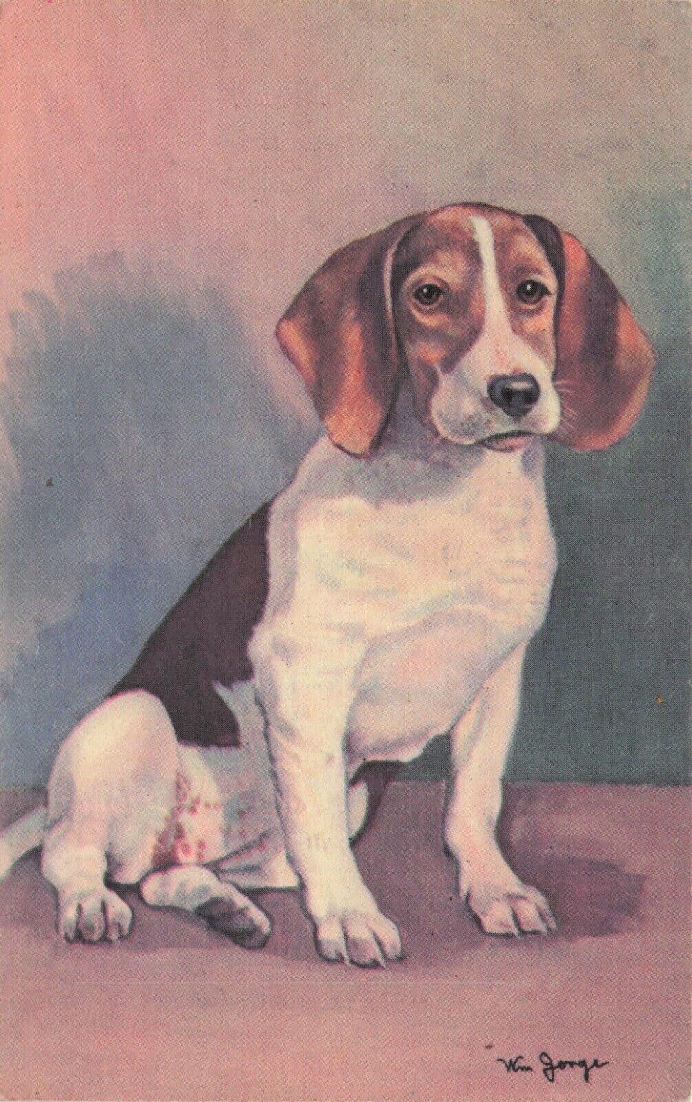 Artist Signed William Jorge Seated Beagle Dog Hound Alma Vintage Postcard