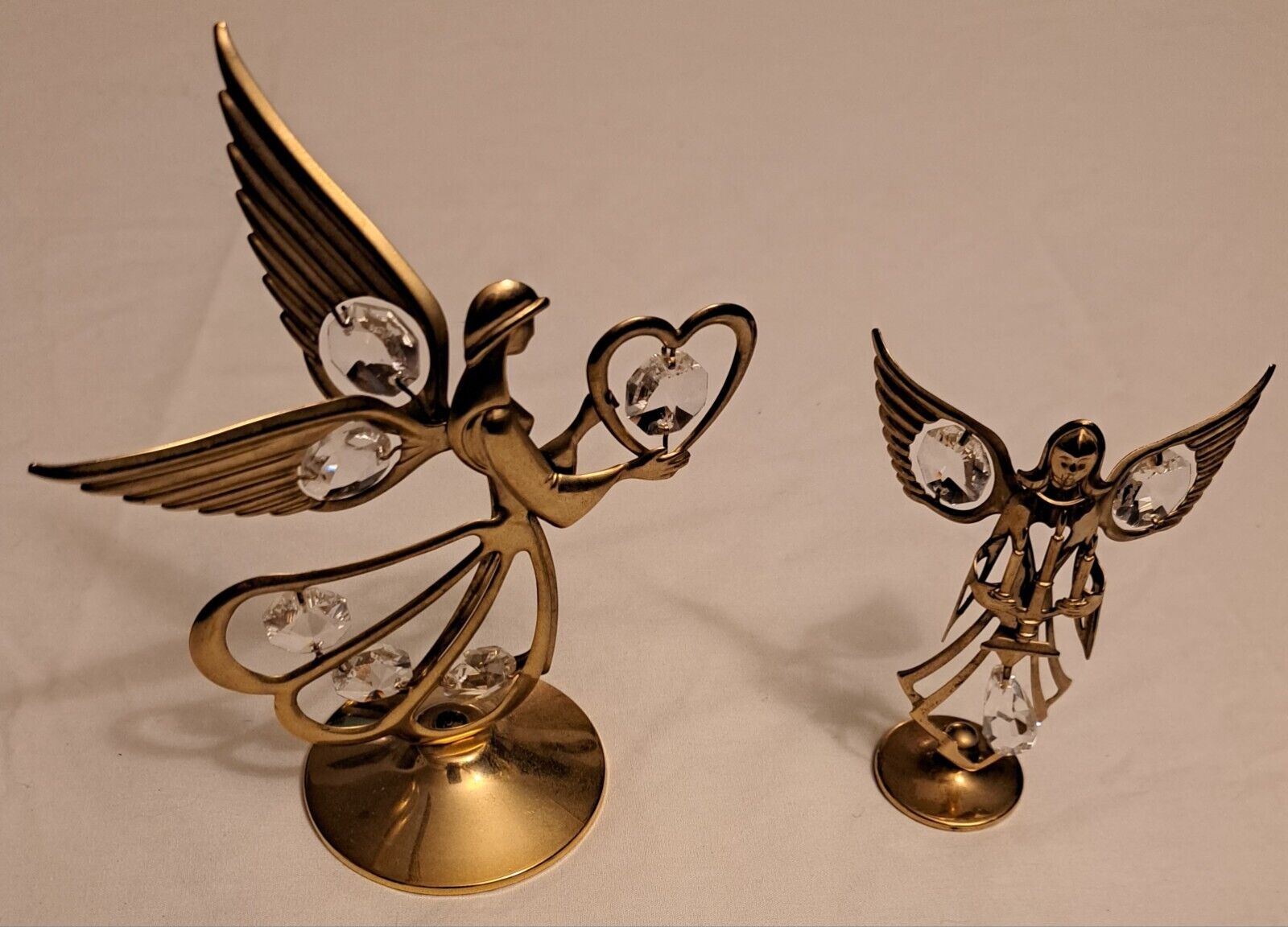 Gold Toned Angel Figurine (2) Pair Of Two Jewels Vintage